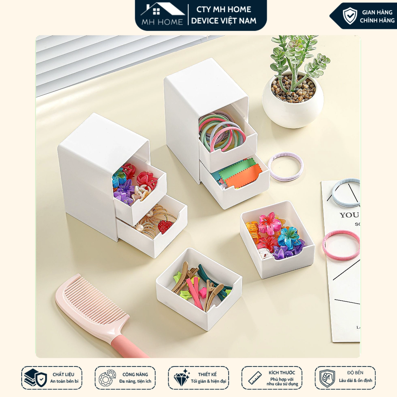 Tủ nhựa mini 3 tầng cao cấp – Đựng đồ trang điểm, phụ kiện, văn phòng phẩm